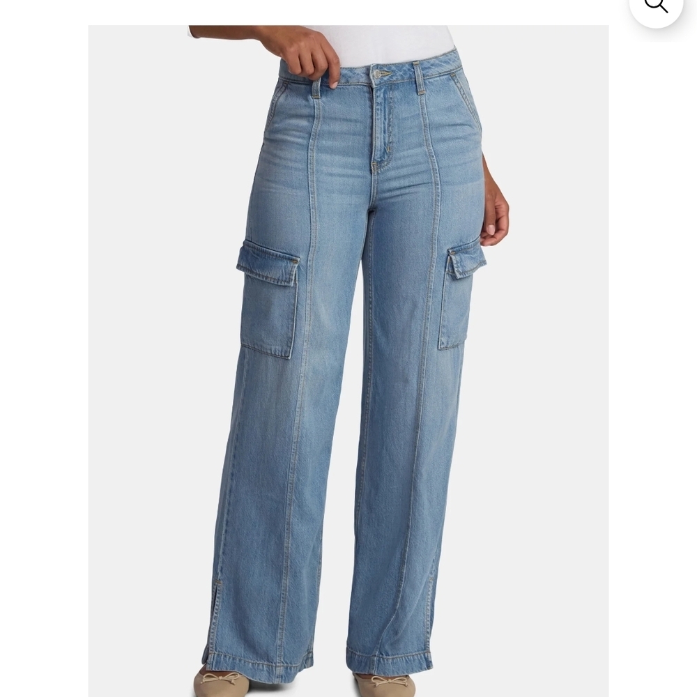 Time and Tru Women's Blue Wide Leg Cargo Jeans - Picture 7 of 8